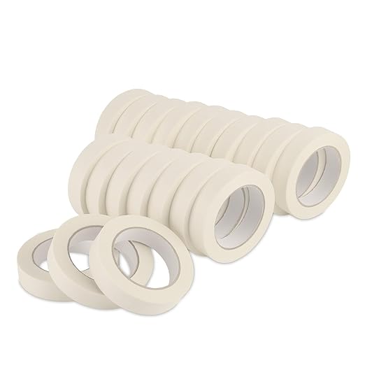 Lichamp Masking Tape 1 inch, 20 Pack General Purpose Beige White Masking Tape, 1 inch x 55 Yards x 20 Rolls (1100 Total Yards)