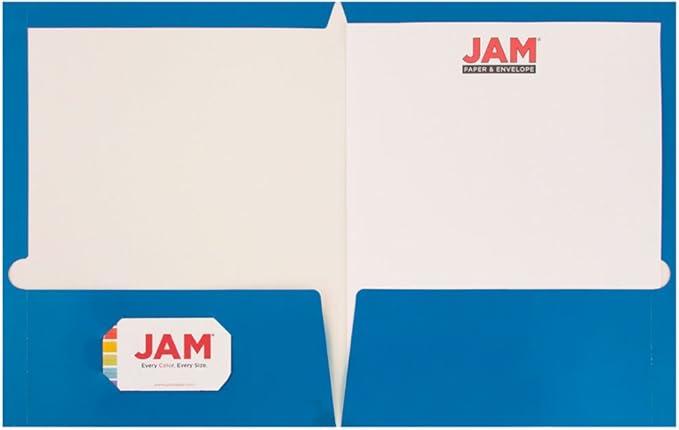 JAM PAPER Laminated Two Pocket Glossy School Folders - Letter Size - High Gloss Blue - Bulk 100/Box