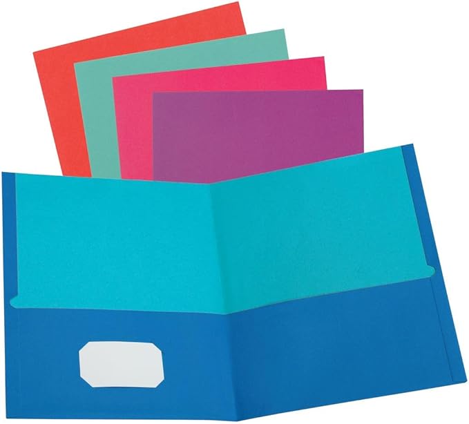 Oxford 2 Pocket Folders, Textured Paper, Assorted Colors (Blue, Purple, Teal, Orange, Pink), Contrasting Interior, Letter Size, 25 Per Box (53274EE)