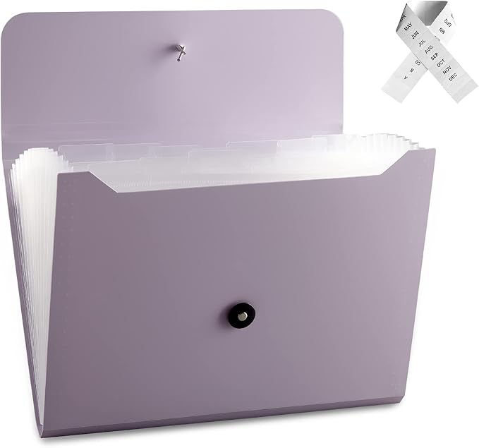 Nicfaec Expanding File Folder, 13 Pockets, Purple, Polypropylene