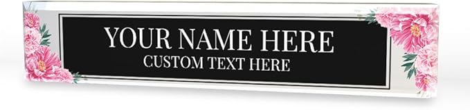 Signs ByLITA Floral Pattern Customized Nameplate | Midnight Bloom Personalized Full Color Acrylic Desk Sign