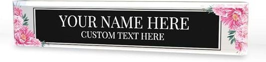 Signs ByLITA Floral Pattern Customized Nameplate | Midnight Bloom Personalized Full Color Acrylic Desk Sign