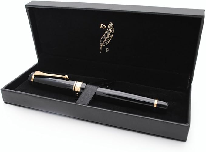 xixixiaozhu Metal Big Fountain Pen, Medium Nib 0.7mm, Includes Ink Converter & 5 Cartridges, Glossy Piano Painted Finish (Black)