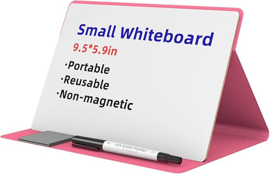 Mehaving Small Dry Erase Board with Stand for Desk, Portable Reusable Desktop Notepad, 9.5 * 6.6in Memo White Board,Office Home Supplies Desk Accessories MH770 (Rose)