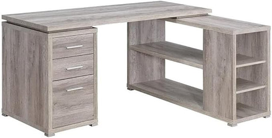 Pemberly Row L Shape Corner Storage Desk in Grey Driftwood, Letter/Legal File, 5 Bookshelves