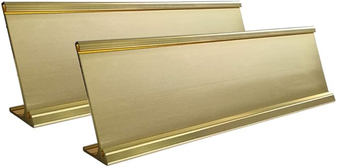2" x 8" Aluminum Desk Name Plate Holder, Office Business Desk Sign Holder Desktop 2 Pack (Yellow Gold)