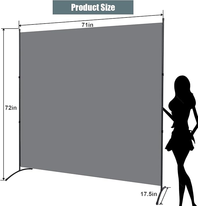 Room Divider Single Panel Privacy Screen, 71''x72''H Large Divider for Room Separation, Thickened Fabric 6FT Room Divider Wall Screen for Bedroom Office School, Portable Partition Room Dividers, Grey