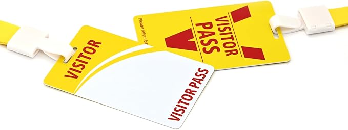 Visitor Badge Lanyards Volunteer Badge Holder with Clips (25 pcs) - Reusable Temporary ID Pass for Office, School, Events PVC Plastic Security Cards for Exhibition Guest by OSTENBIG (Yellow)