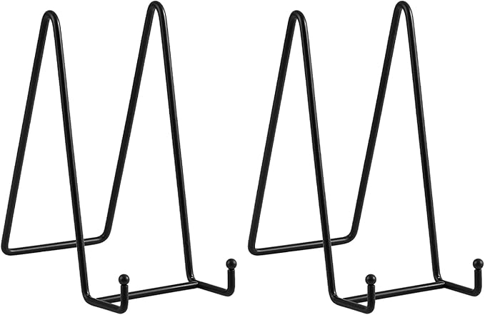 LIONWEI LIONWELI Plate Display Stand Easel Holders - 8" Tabletop Metal Stands for Decorative Plates, Picture Frames and Cookbooks - Black, 2-Pack