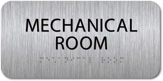 ALPHA DOG ADA SIGNS - Mechanical Room Sign with Braille for Your Business, 4x8 Inch, ADA Compliant, Indoor or Outdoor, Easy Installation, Made in the USA, Brushed Metal