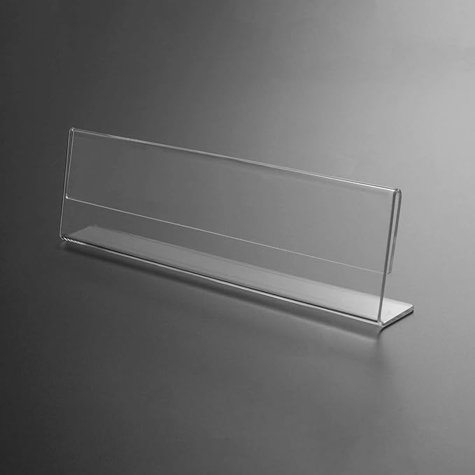 NIUBEE 12 Pack Acrylic 2x8 Name Plates for Desks,Horizontal Slant Back 2x8 Sign Holder for Table Display,Plastic Name License Plate Holder for Office Classroom Teacher Kids Woman Man,Blank