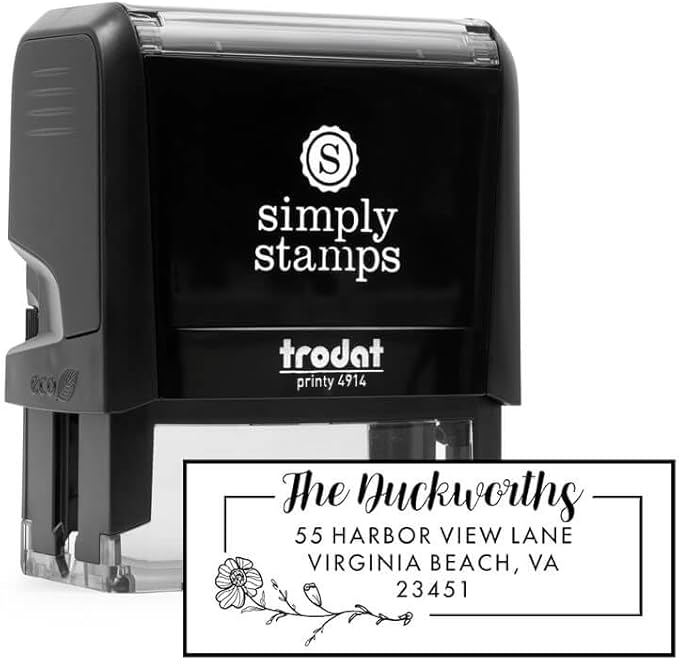Custom Floral Address Stamp | Choose from 12 Designs | Multiple Ink Color Options | Envelope Return Address Stamp for Couple or Family (Design 8, Extra Large)