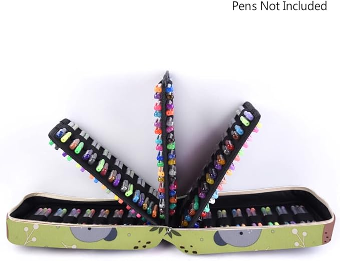 qianshan Pencil Case Holder Slot - Holds 202 Colored Pencils or 136 Gel Pens with Zipper Closure - Large Capacity Pen Organizer for Watercolor Pens or Markers - Perfect for Artist Green Bear