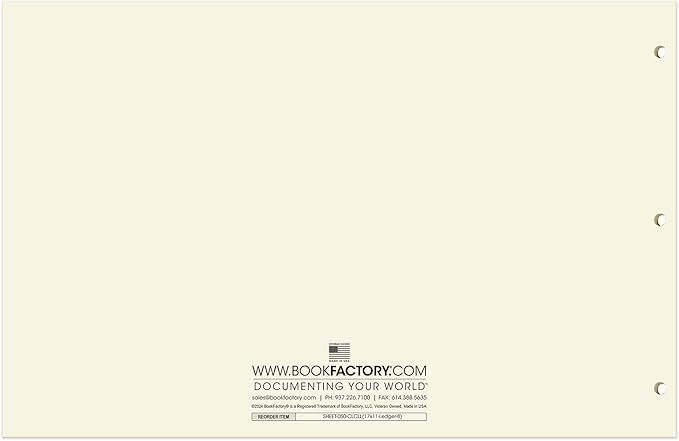 BookFactory Ledger Sheets/Large 8 Column Accounting Ledger Columnar (Eight Columns) Loose Leaf Paper - 17'' x 11'', 50 Pages, Loose Leaf, 3 Hole Punched (Made in USA)