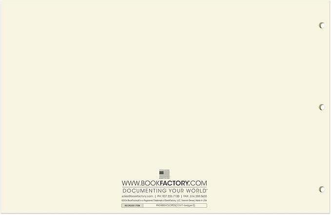 BookFactory Ledger Pad/Large 2 Column Accounting Ledger Columnar (Two Columns) Pads - 17'' x 11'', 50 Pages, Notepad Landscape Format (Made in USA)