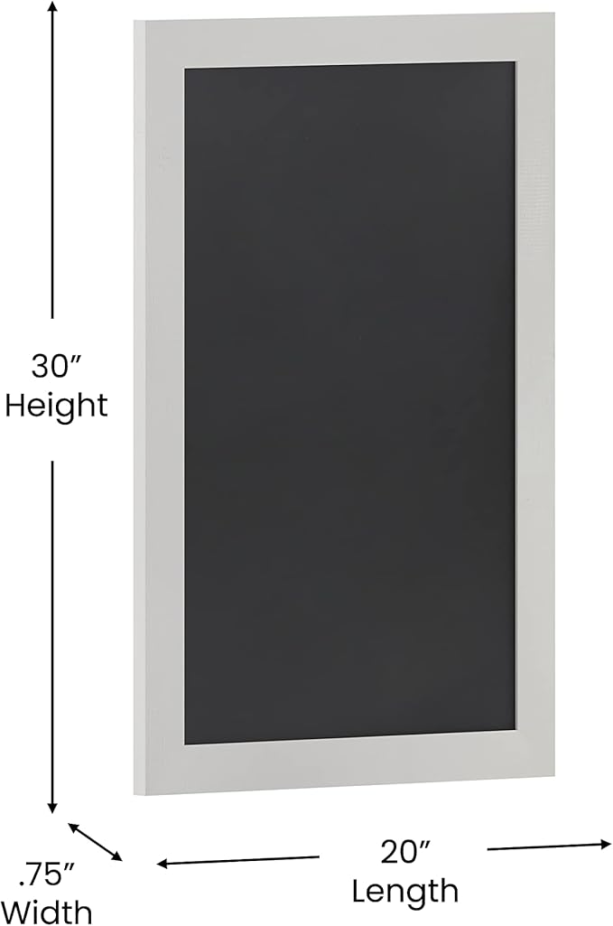 HBCY Creations 20" X 30" Matte White Solid Wood Frame Wall Chalkboard, Magnetic Surface, Home Décor, Restaurant & Café Menus, Blackboard, Includes Chalk, Eraser & Hanging Hardware