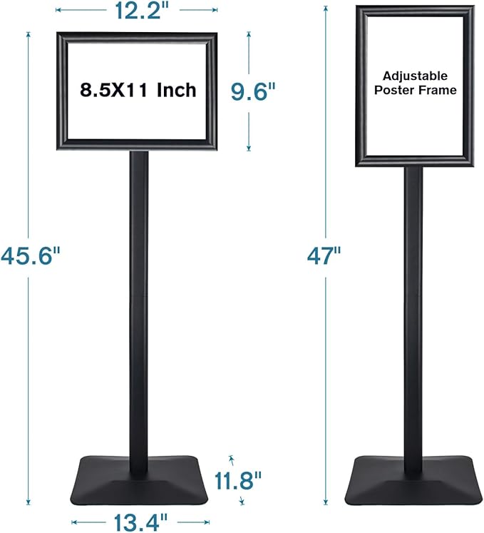 Golemas Sign Stand for Display, 11lbs Integrated Rod Heavy Duty Pedestal Floor Signage Stand Holder, for Outdoor or Indoor Advertising (8.5 x 11, Black)