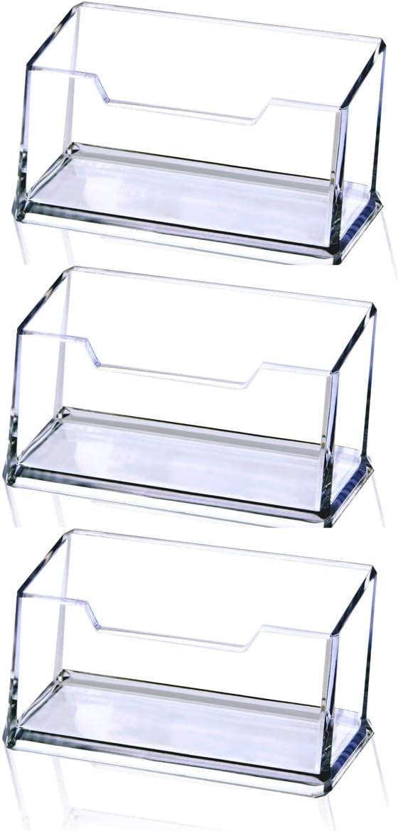 Meschett 3 Pack Clear Acrylic Business Card Holder, Name Card Organizer for Desk Fits 50 Business Cards