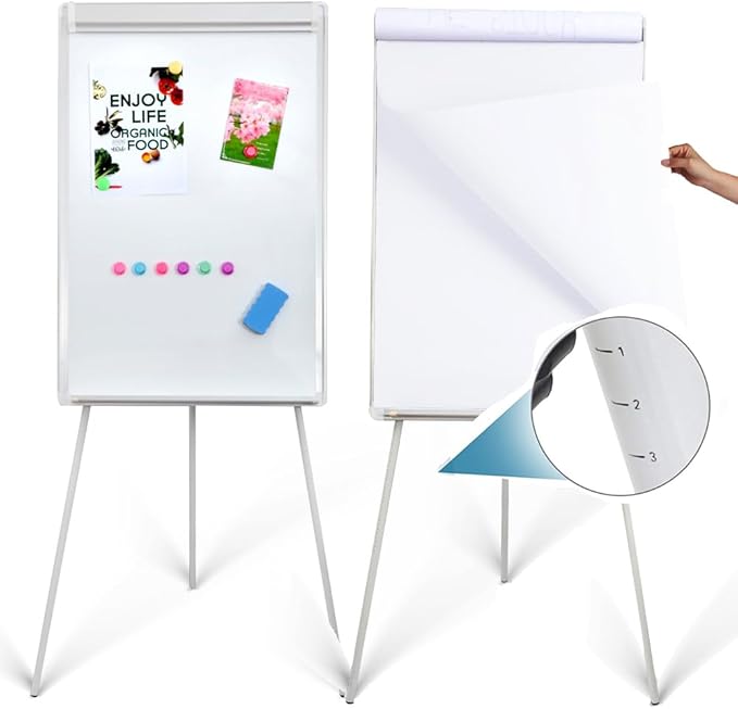 DexBoard 2-Pack 36 x 24 Inch Magnetic Dry Erase Easel Tripod Stand, Height Adjustable Portable Dry Erase Board with Flipchart Paper Pad (25 Sheets) - for Office Meetings, Training & Classroom