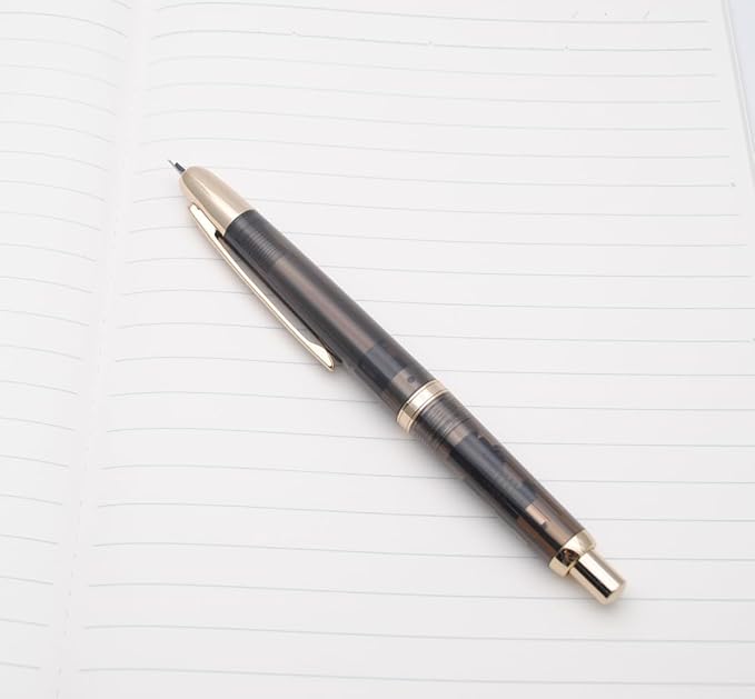 JINHAO 20 Press Fountain Pen, Retractable Capless Resin Pen with Ink Converter (EF Nib 0.4mm, Transparent Black - Gold Clip)