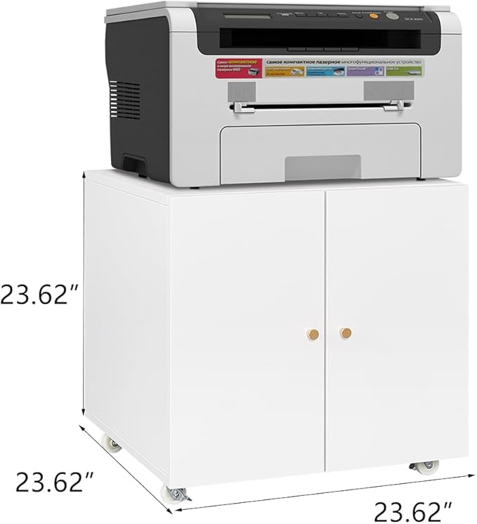 Zateety Metal Printer Stand with Storage Mobile Printer Tables for Small Spaces with Door Adjustable Shelf File Cabinet on Wheels for Home Office