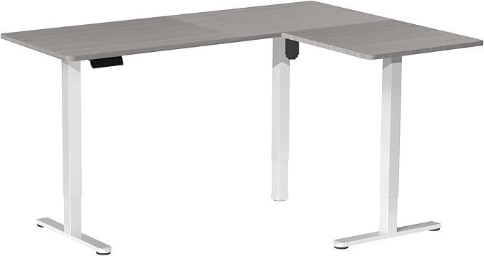 VIVO Electric Corner 63 x 55 inch L-Shaped Standing Desk, Memory Height Adjustment, Dark Gray Top White Frame, DESK-E3CTWG