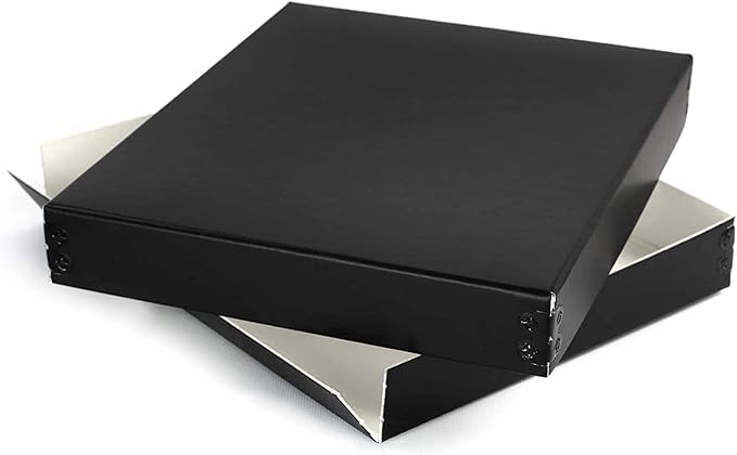 Lineco Museum Archival Storage Box, 8.75x10.75x1.5 in. Drop Front Design. Acid-Free with Metal Edge. Organize Photos, Pictures, Prints, Documents, Crafts, DIY. Black, 2 Pack