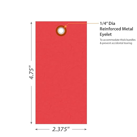 SmartSign (Pack of 1000) 4.75 x 2.375 inch “Red” Blank Tyvek Shipping Tags with Metal Eyelets, Size #5, 8 mil Thick Tyvek