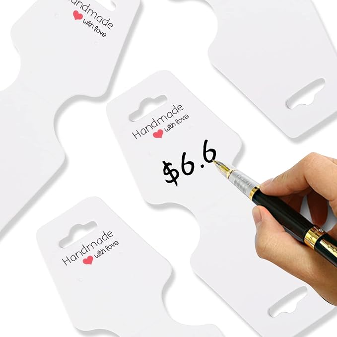 200PCS Necklace Display Cards Self Adhesive Jewelry Packaging Card for Keychain Bracelet Hair Band Fold Over Hanging Holder (White, 1.8x4.7 inches)