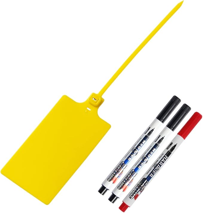 200Pcs Plastic Seals Shipping Label Tags, Writable Marker Big Sign Tie for Logistics, 255mm Total Length Self Locking Inventory Waterproof Tag Fastener (Yellow)