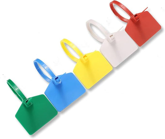 4 in Marker Nylon Cable Ties, Plastic Water Proof Tags, Self-Locking Written-on Cable Marker, Security Seals Label for Cabling, Wire Marking Label, Shipping Hanging Tags - Mulit Colors/ 100pcs