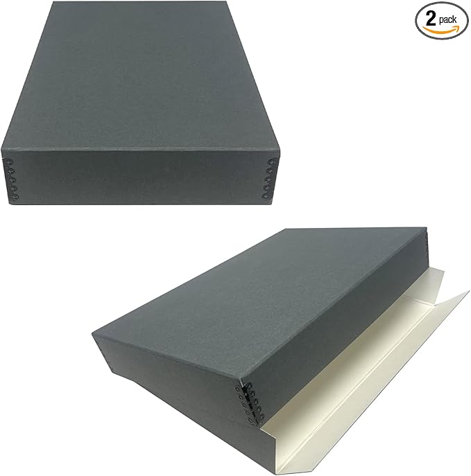 Lineco Museum Archival Storage Box, 11.75x18.25x3 in. Drop Front Design. Acid-Free with Metal Edge. Organize Photos, Pictures, Prints, Documents, Crafts, DIY. Gray, 2 Pack