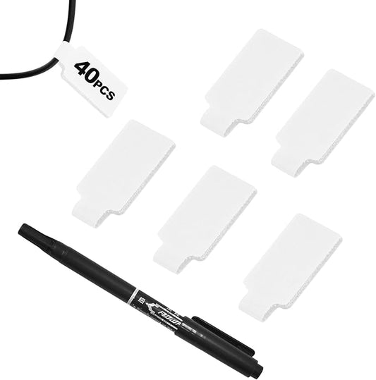 SZ.haitun 40 Pack Cable Labels Tags, White Write On Wire Cord Tags and Charger Labels Waterproof for Cable Management and Identification Electronics (Rectangular)