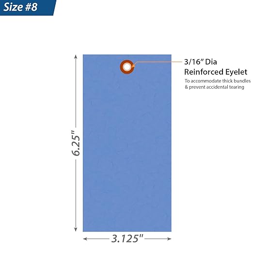 SmartSign (Pack of 1000) 6.25 x 3.125 inch “Blue” Blank Tyvek Shipping Tags with Metal Eyelets, Size #8, 8 mil Thick Tyvek, Made in USA