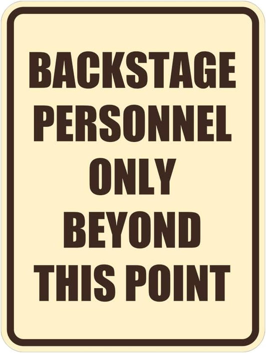 Portrait Round Backstage Personnel Only Beyond This Point Door or Wall Sign Easy Installation | Music | Concert | Festivals Sign (Ivory/Dark Brown) - Small