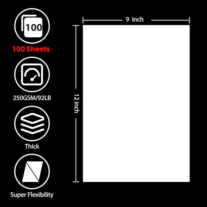 OcePor 100 Sheets White Cardstock 9” x 12”, 92lb/250gsm Black Card Stock, Thick Card Stock Paper, Heavy Cardstock Paper for Printer, Resume, Scrapbooks, Art, Crafts, Business Cards