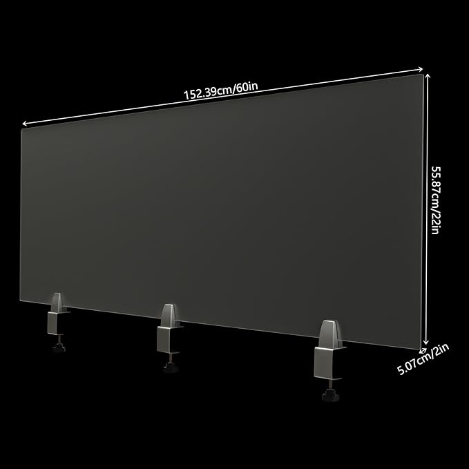 Desk Divider, Acrylic Desk Privacy Panels, Privacy Desk Screen, Frosted Acrylic Partitions with 3 C-Type Clamps Acrylic Table Top Sneeze Guard for Offices Schools (60x22x2 in)