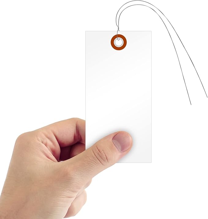 SmartSign 5.25 x 2.625 inch Blank White Shipping Tags with Wires (Size-6), Metal Eyelet, 7.5 mil HDPE Plastic, Writable, Pack of 1000