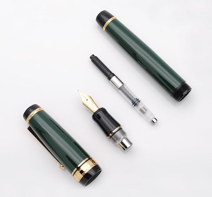 xixixiaozhu Metal Big Fountain Pen Set Medium Nib 0.7mm, Includes Ink Refill Converter, 5 Ink Cartridges & Gift Box (Medium Nib 0.7mm, Green)