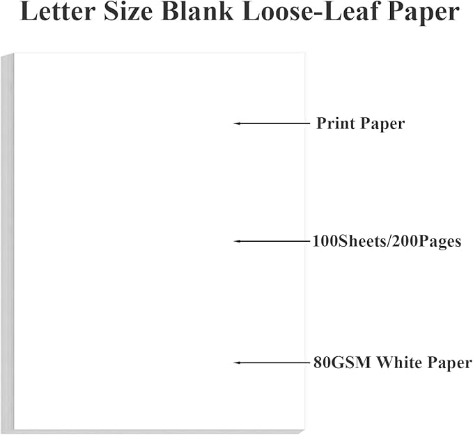8.5" x 11" Printer Paper - 100 Sheets/200 Pages White Copy Paper, 20 lb Letter Size Papers Printing in Office/School/Home