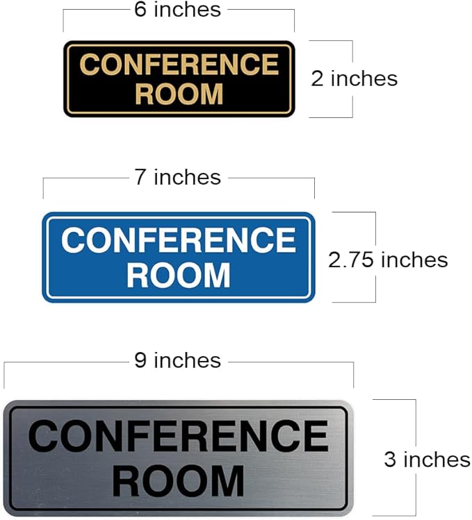 Standard Conference Room Sign - Black/Silver - Large 5 Pack