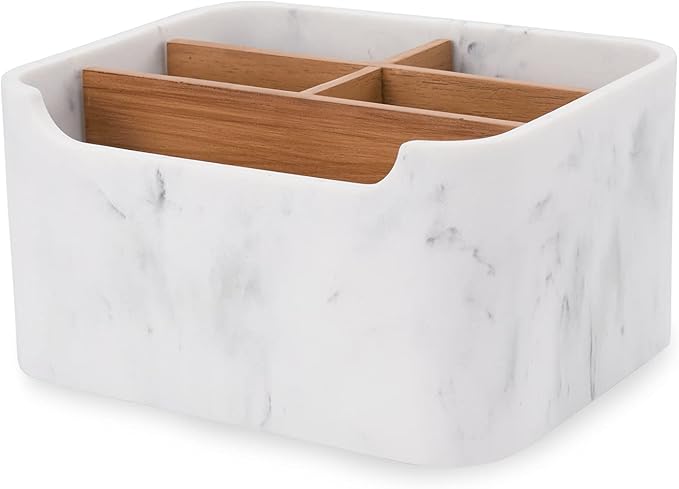 SZYRL Desk Organizer, Marble Remote Holder for Table, Modern Office Controller Pen Phone Holder Organizer, Stylish Caddy and Storage Accessories for Bedside Nightstand Desktop Coffee Table