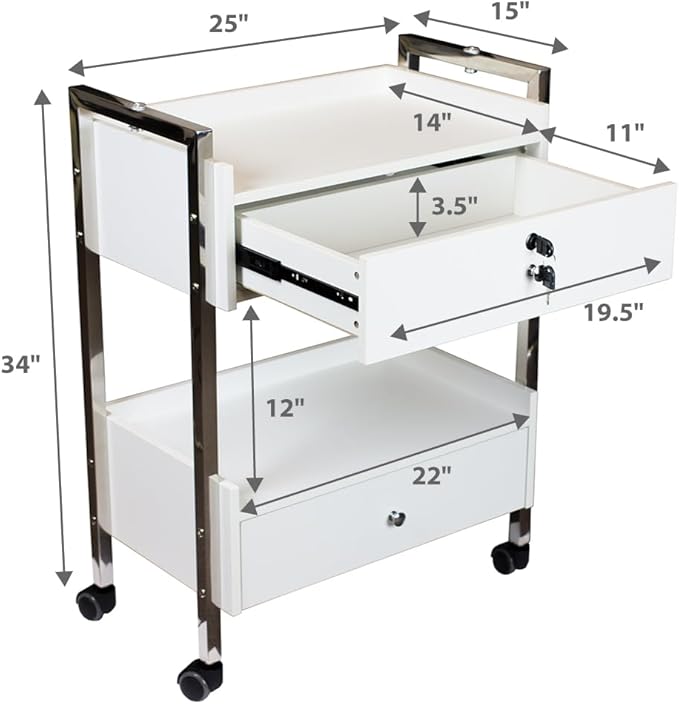 Supreme Medical Dental Mobile Utility Cabinet with Steel Frame and Two Drawer With One lockable Drawer cart