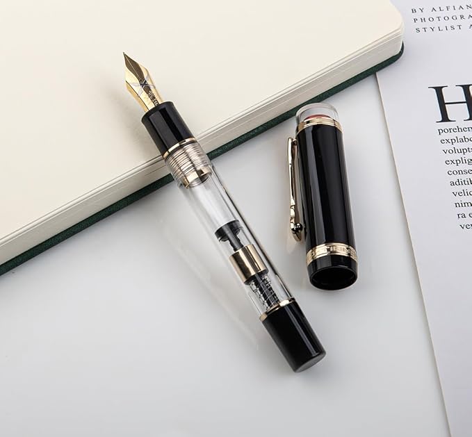 JINHAO 1935 Fountain Pen TIANDAO Series #8 Nib Ink Pen with Guitar-Shaped Clip and Ink Converter (M Nib 0.7mm, Black)