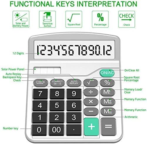 Solar & AA Battery Dual Power Electronic Calculator - 12-Digit Large Display (2 Basic Black & 1 Updated Silver)