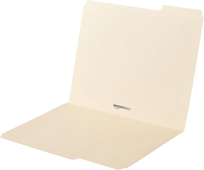 Amazon Basics File Folders with Tabs for Filing, 1/3-Cut Tab, Assorted Positions, 8.5x11 inches, Letter Size, Manila, Pack of 100