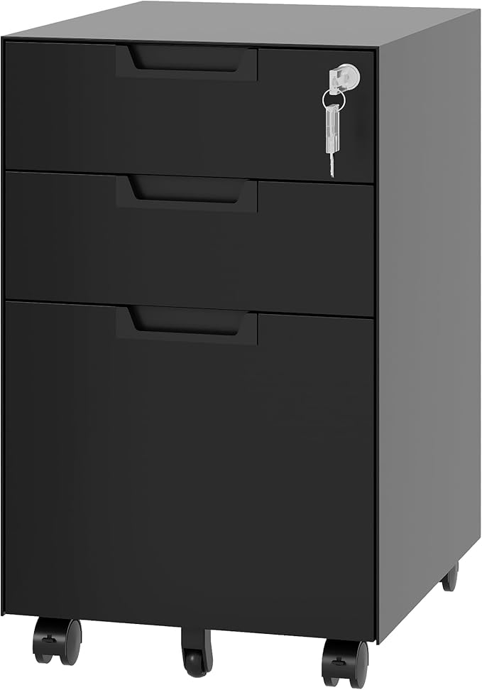 Fesbos 3 Drawer Vertical File Cabinet, Mobile Filling Cabinets with Lock for Legal/Letter Size, Pre-Built Office Storage File Cabinet with Wheels Under Desk - Fully Assembled