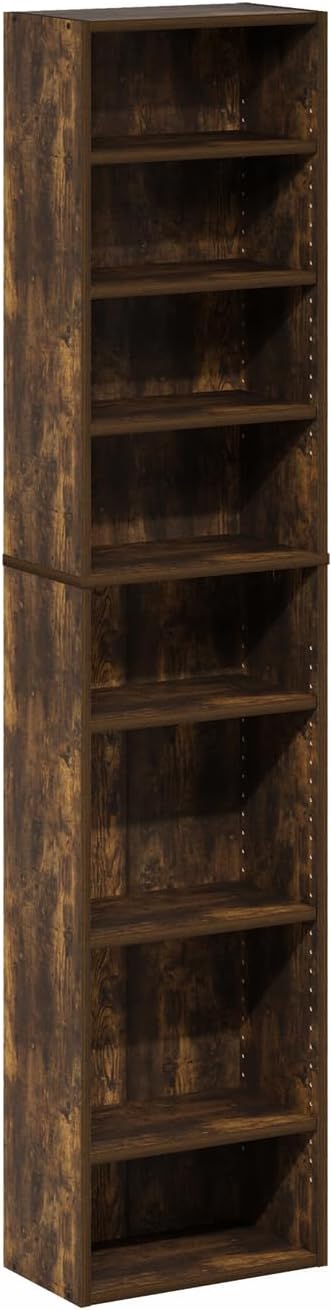 Furinno Indo DVD Shelf, 8-Tier CD Rack, Media Shelf with Adjustable Shelves, DVD Storage Cabinets for CD Blueray Game Disc, Easy Assembly, for Living Room, Home Office, Amber Pine