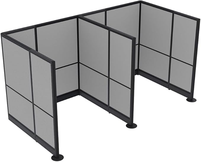 2 Person Workstation Wall Partition | Powered Cubicle Workstations | Privacy Office Divider 2 Work Stations | U Shape Cubicle | Emerald Collection | 5x5x65 H | Silver