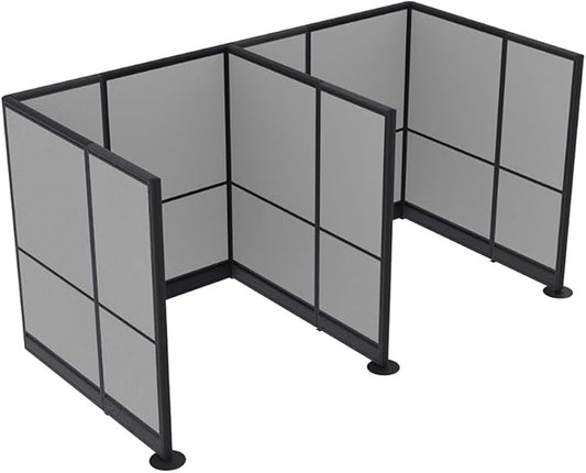 2 Person Workstation Wall Partition | Powered Cubicle Workstations | Privacy Office Divider 2 Work Stations | U Shape Cubicle | Emerald Collection | 5x5x65 H | Silver